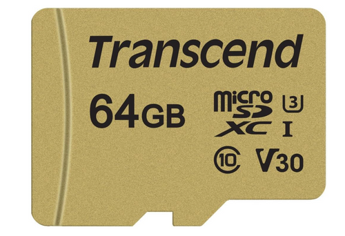 Transcend 64GB microSDXC card on a white background