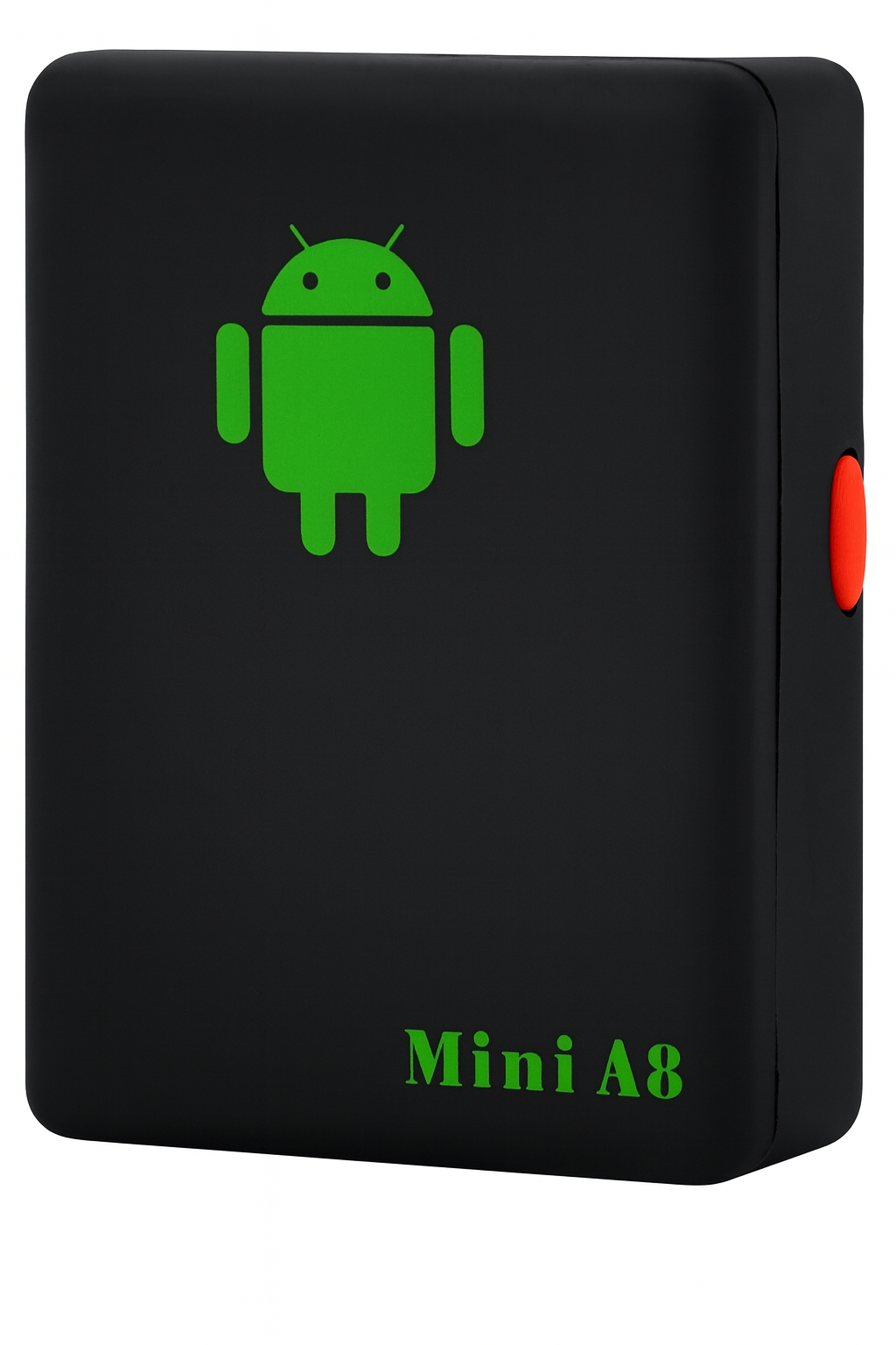 Black device with green Android logo and 'Mini A8' text on a white background