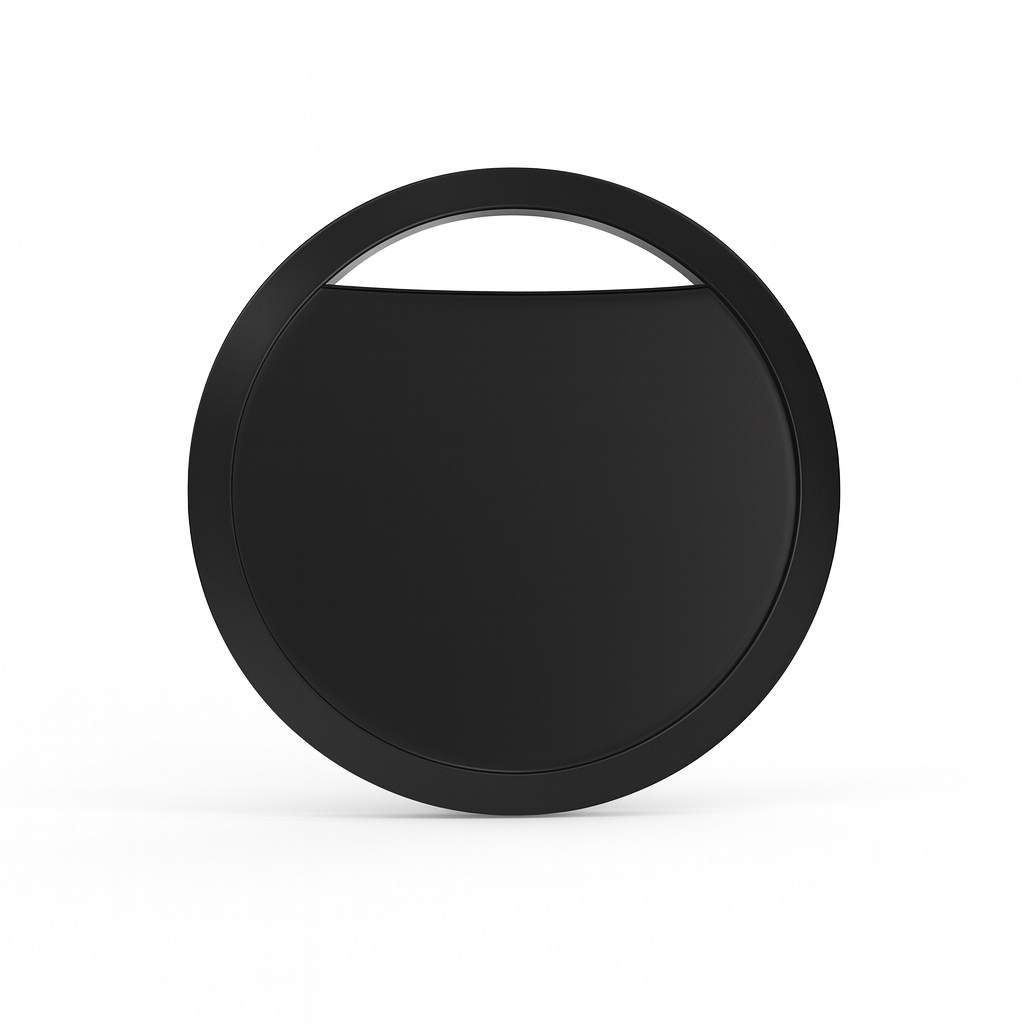 Black circular object on a white background