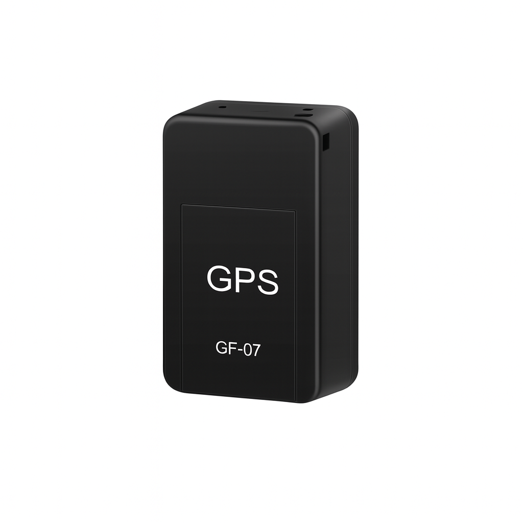 Black GPS tracker with 'GPS' and 'GF-07' text on a white background