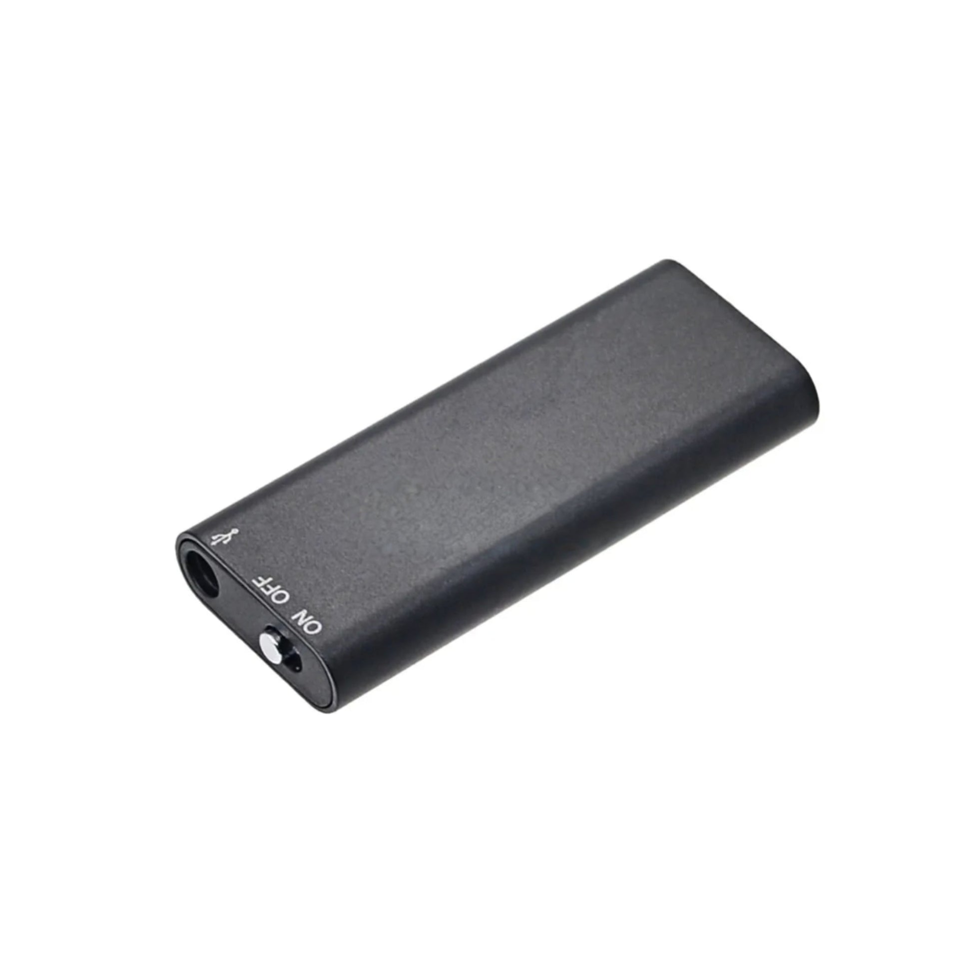 Black portable audio recorder with 'One Touch Recording' text on a white background