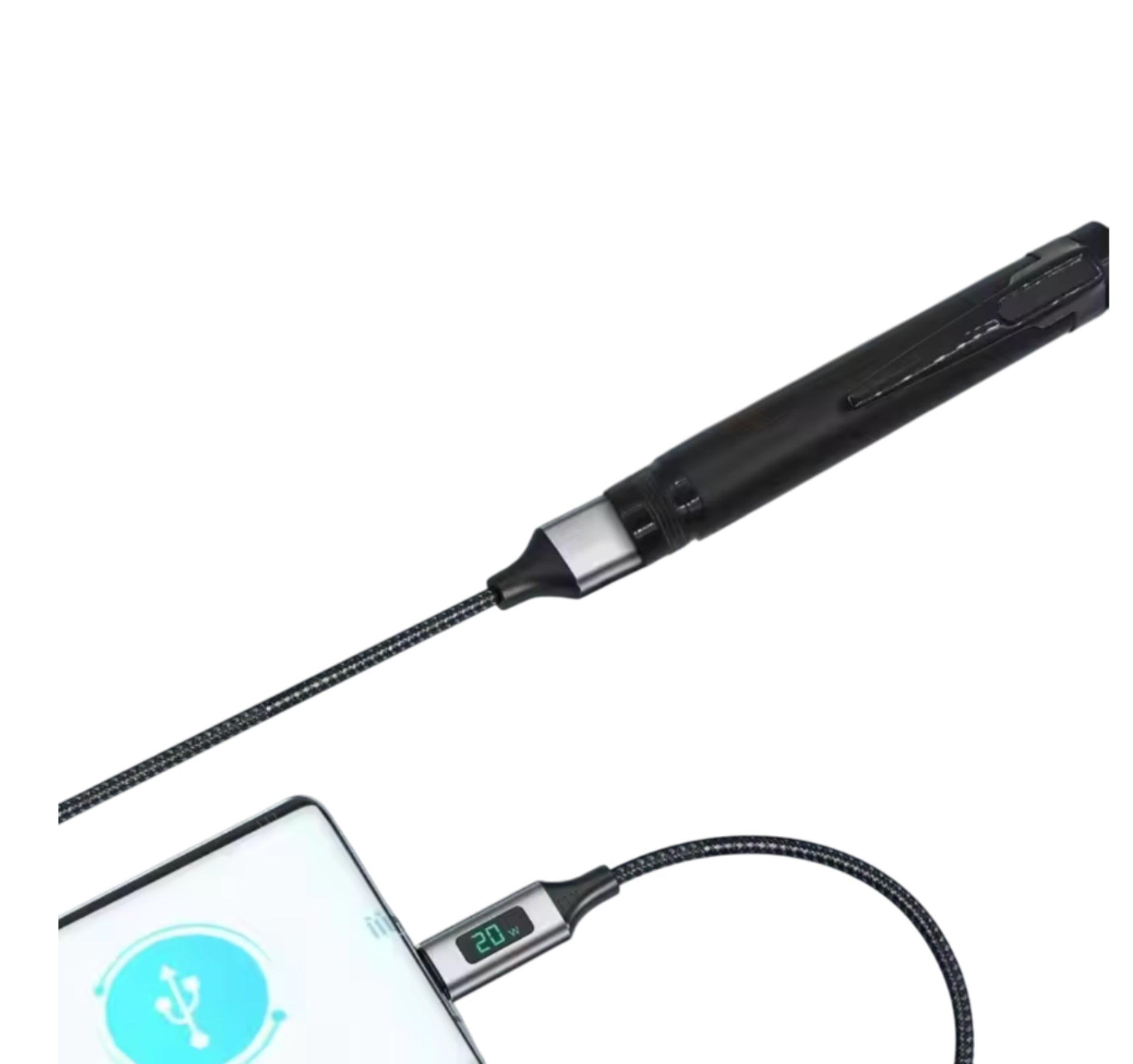 Black USB device connected to a smartphone with 'USB Connectivity' text above.