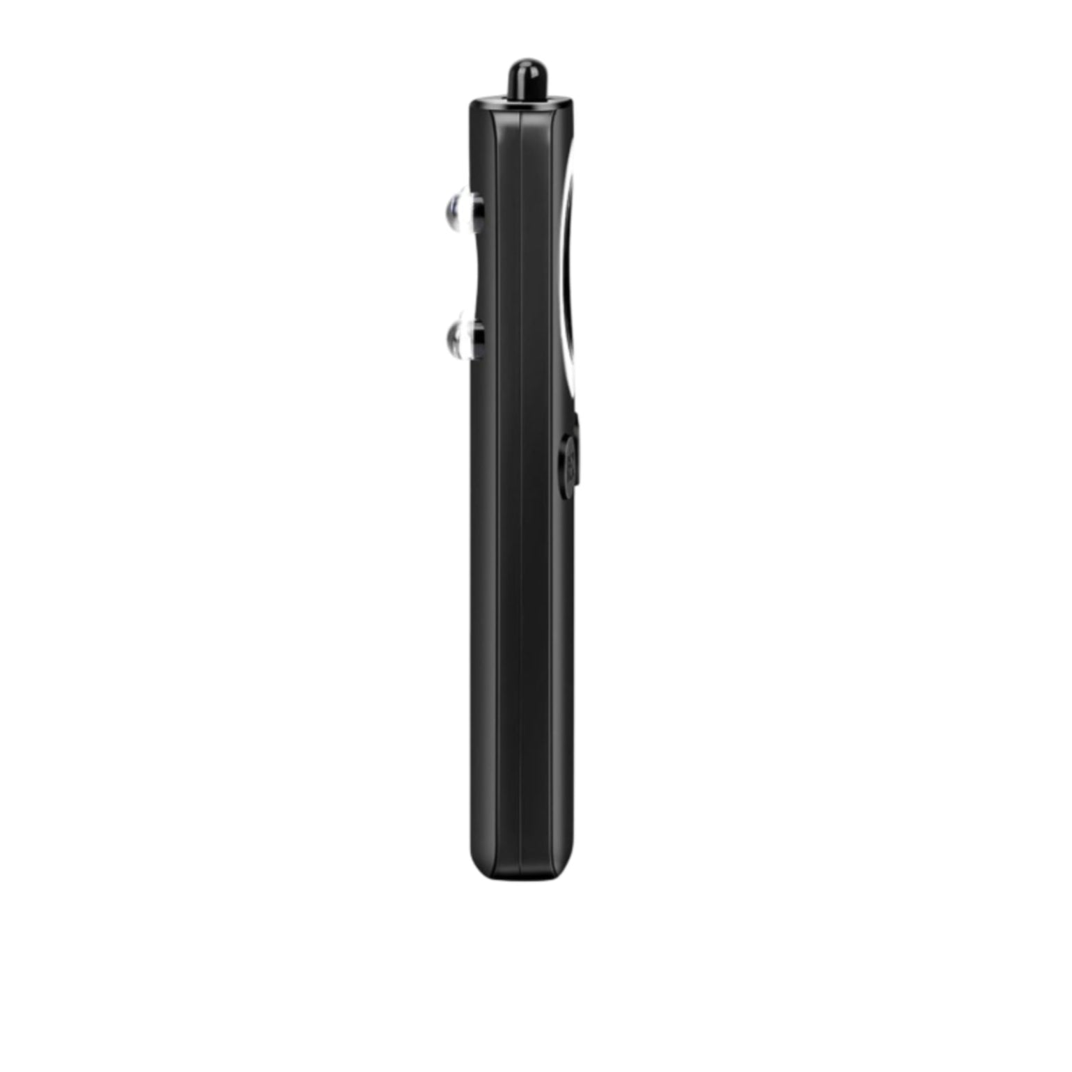 Black radio frequency detector on a white background with text above it.