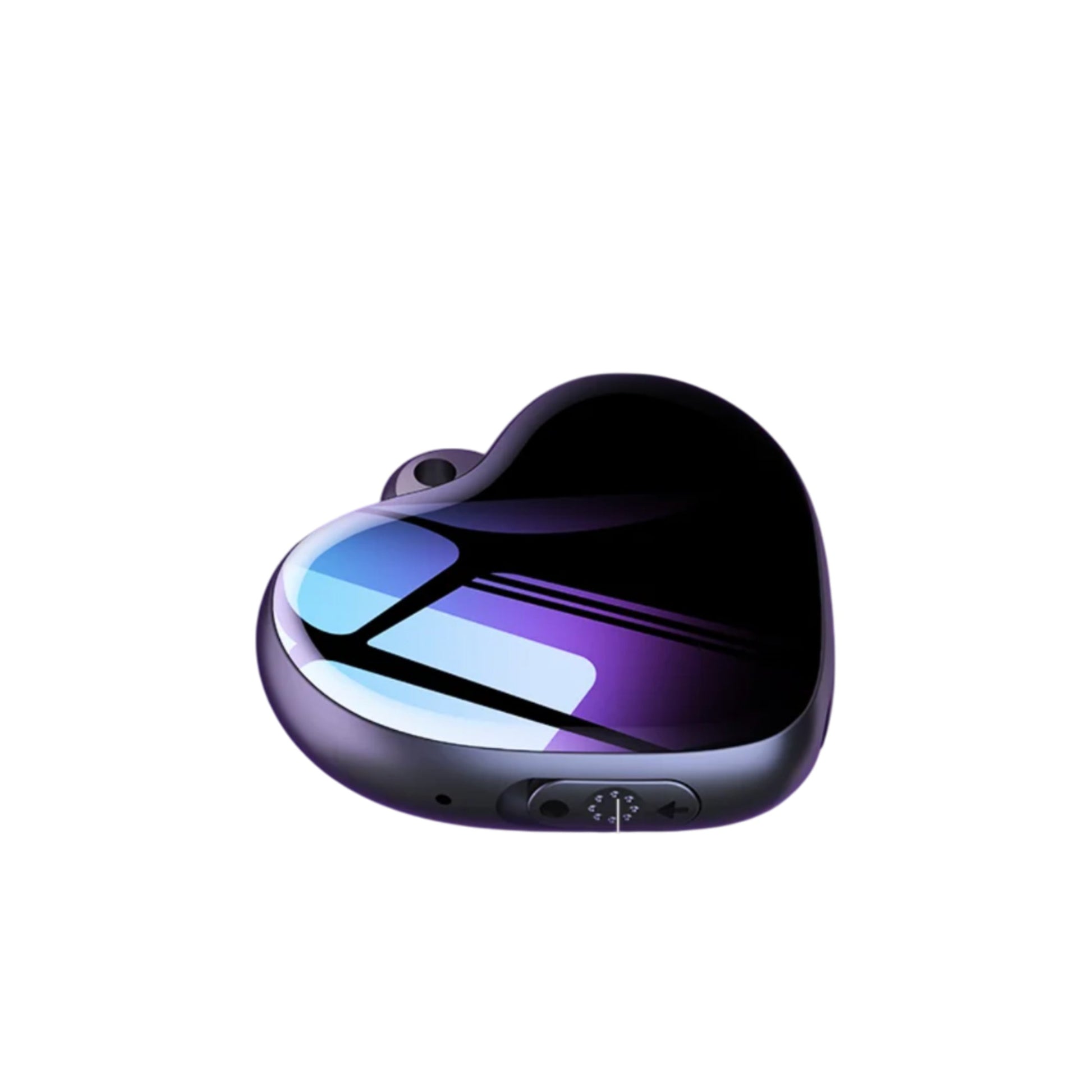 Heart-shaped device with 'One Button Recording' text on a white background