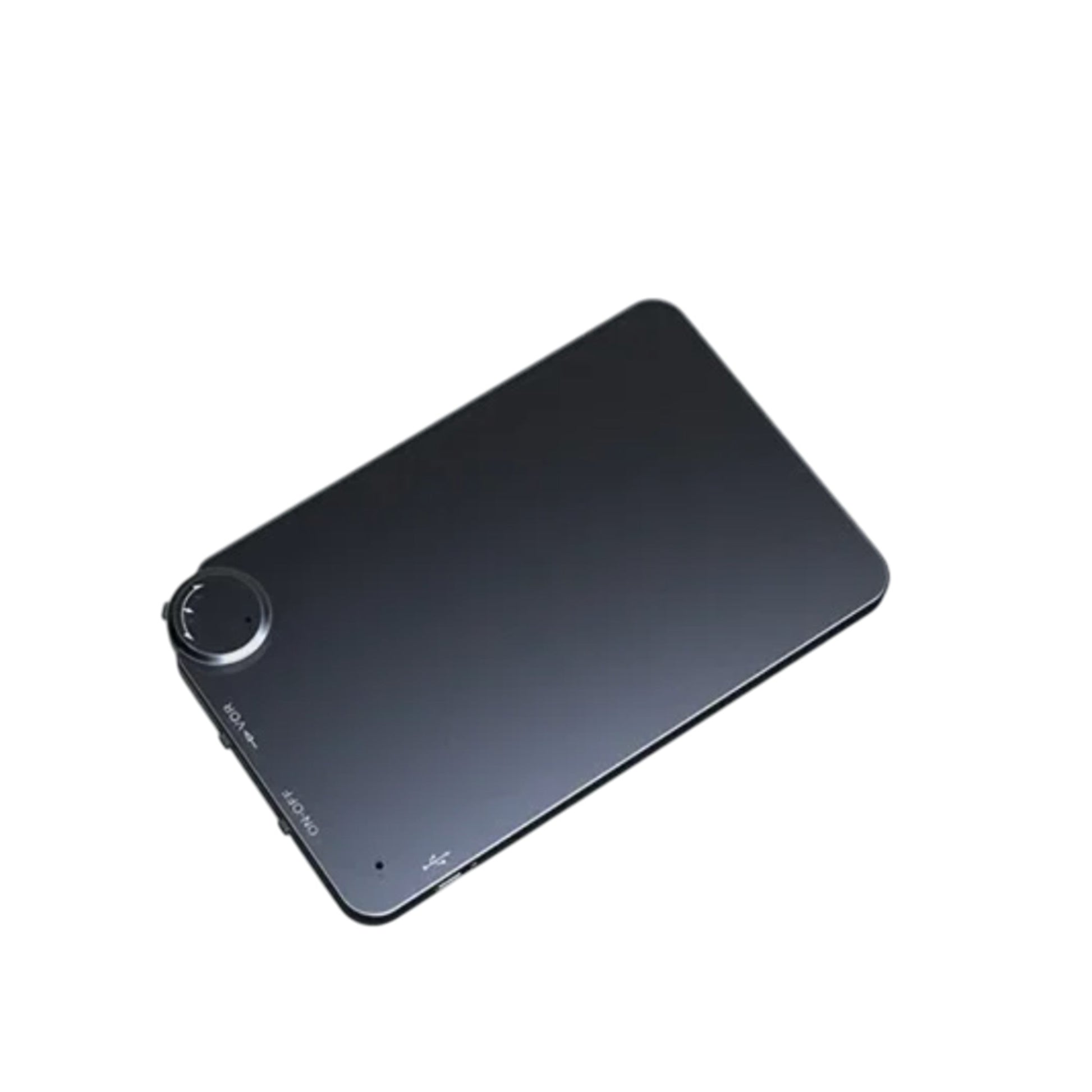 Black electronic device with text 'Bank Card Thickness' on a white background