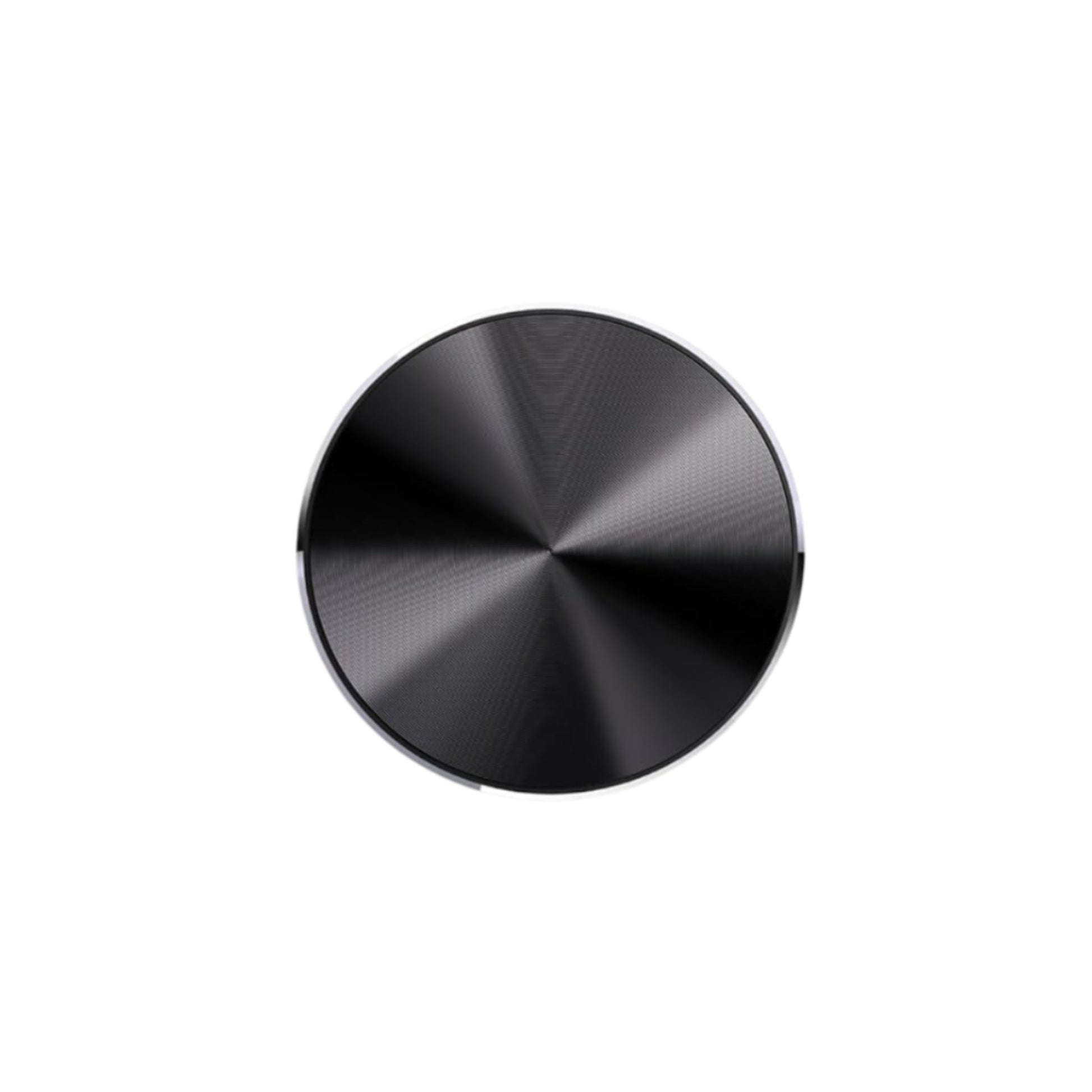 Black circular object with 'One Click Recording' text on a white background