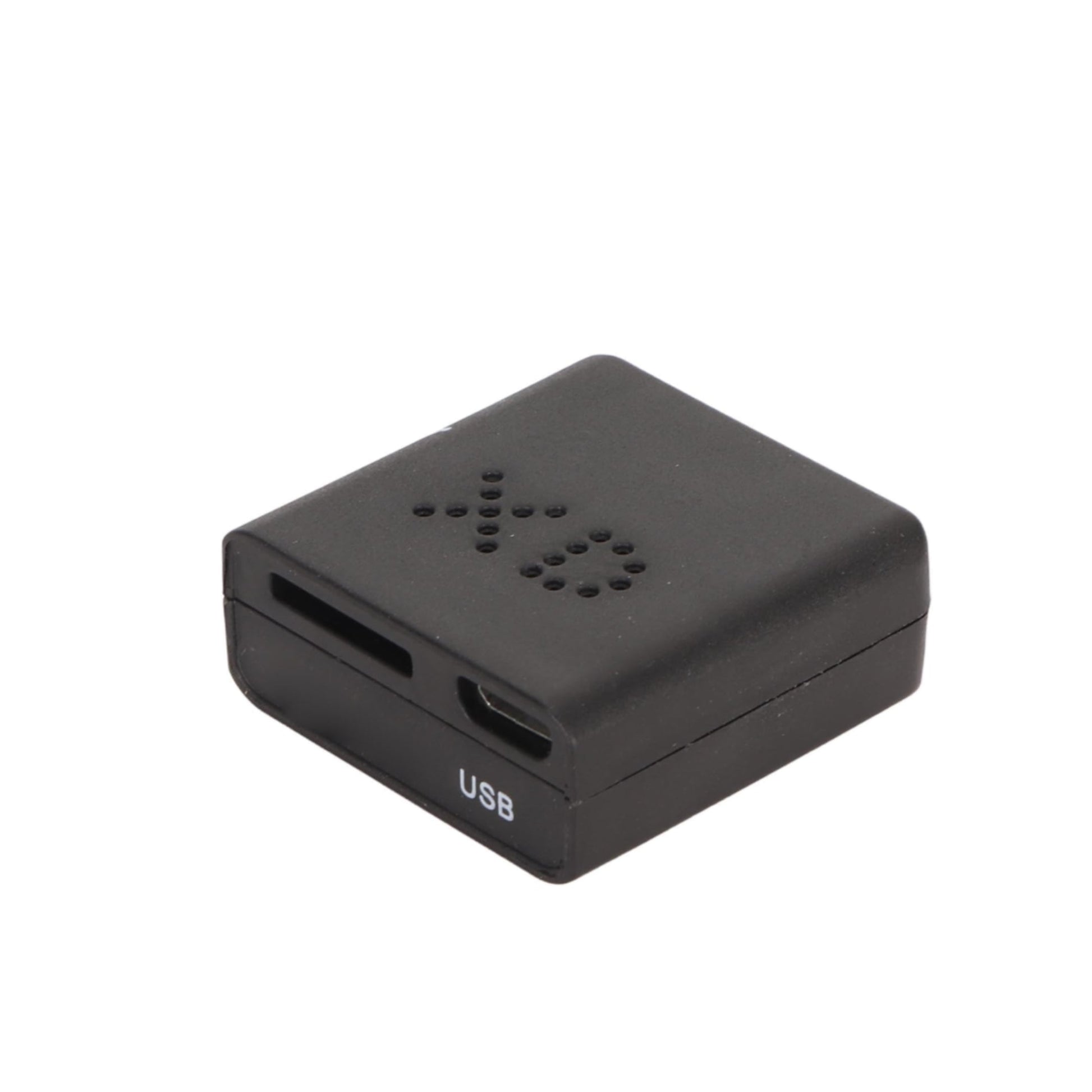Black audio recorder with 'One Click Recording' text on a white background