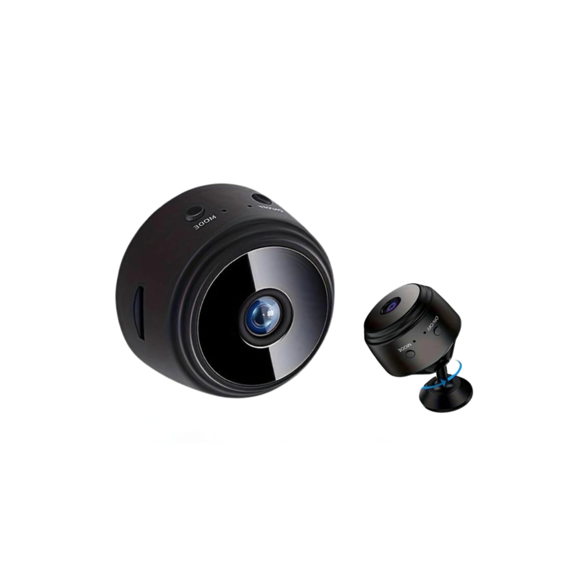 Black 360-degree rotatable camera base on a white background