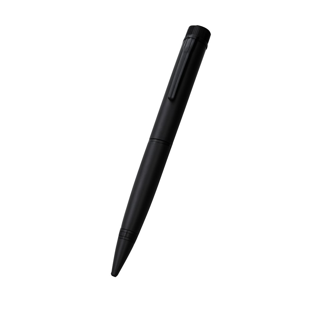 Black pen on a white background