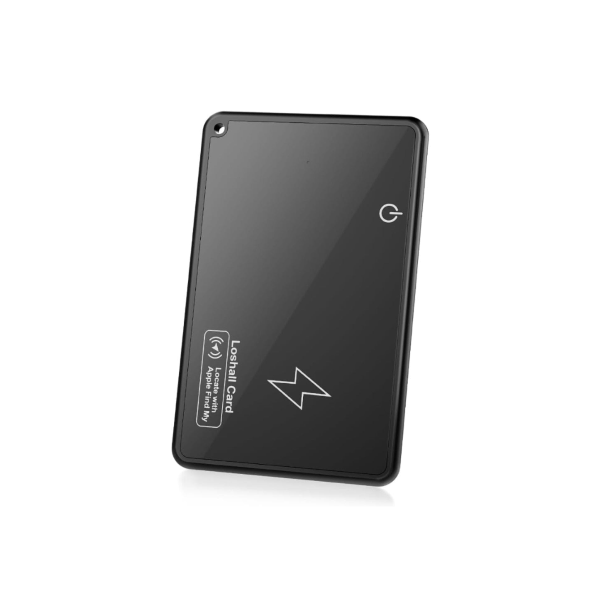 Black external hard drive with a brand logo on a white background