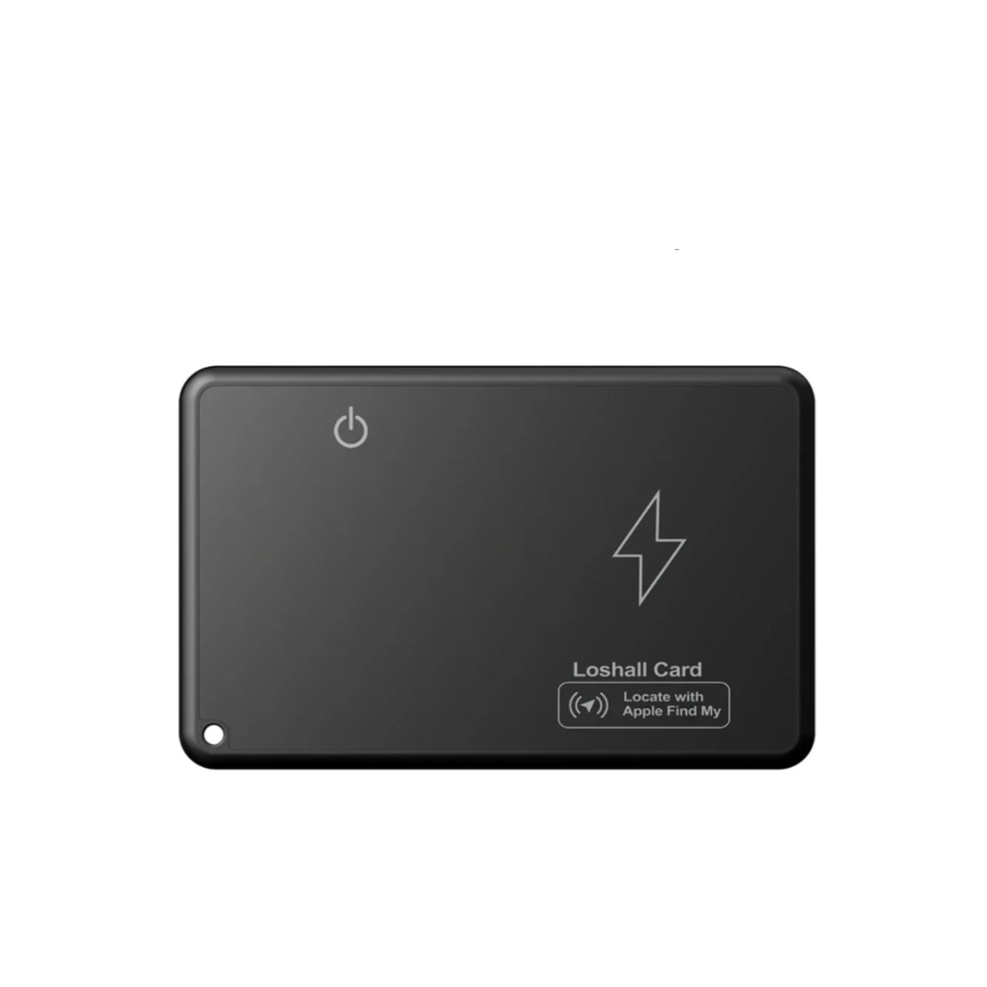 Black device with Apple Find My branding on a white background