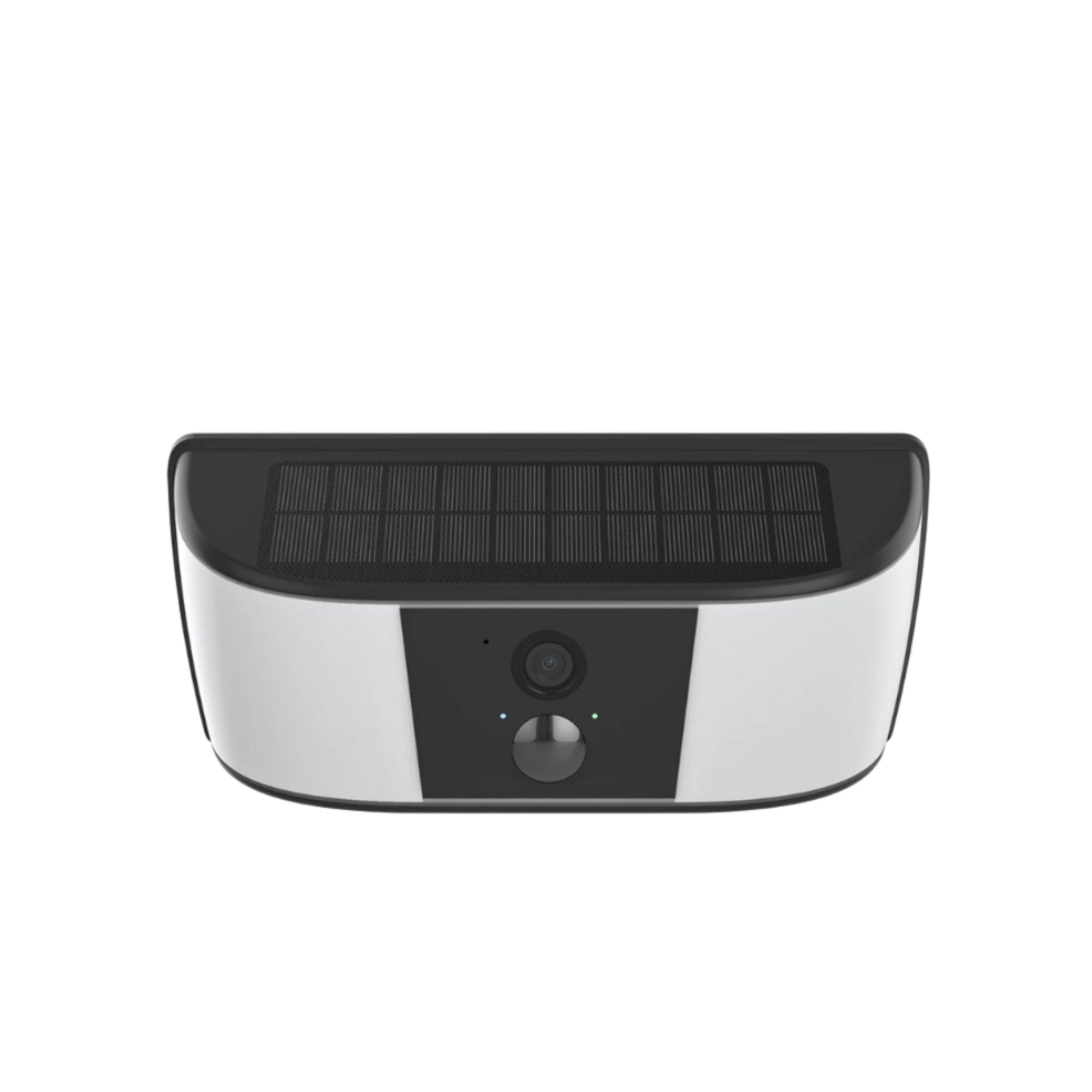 Solar-powered security camera with IP65 waterproof rating on a white background