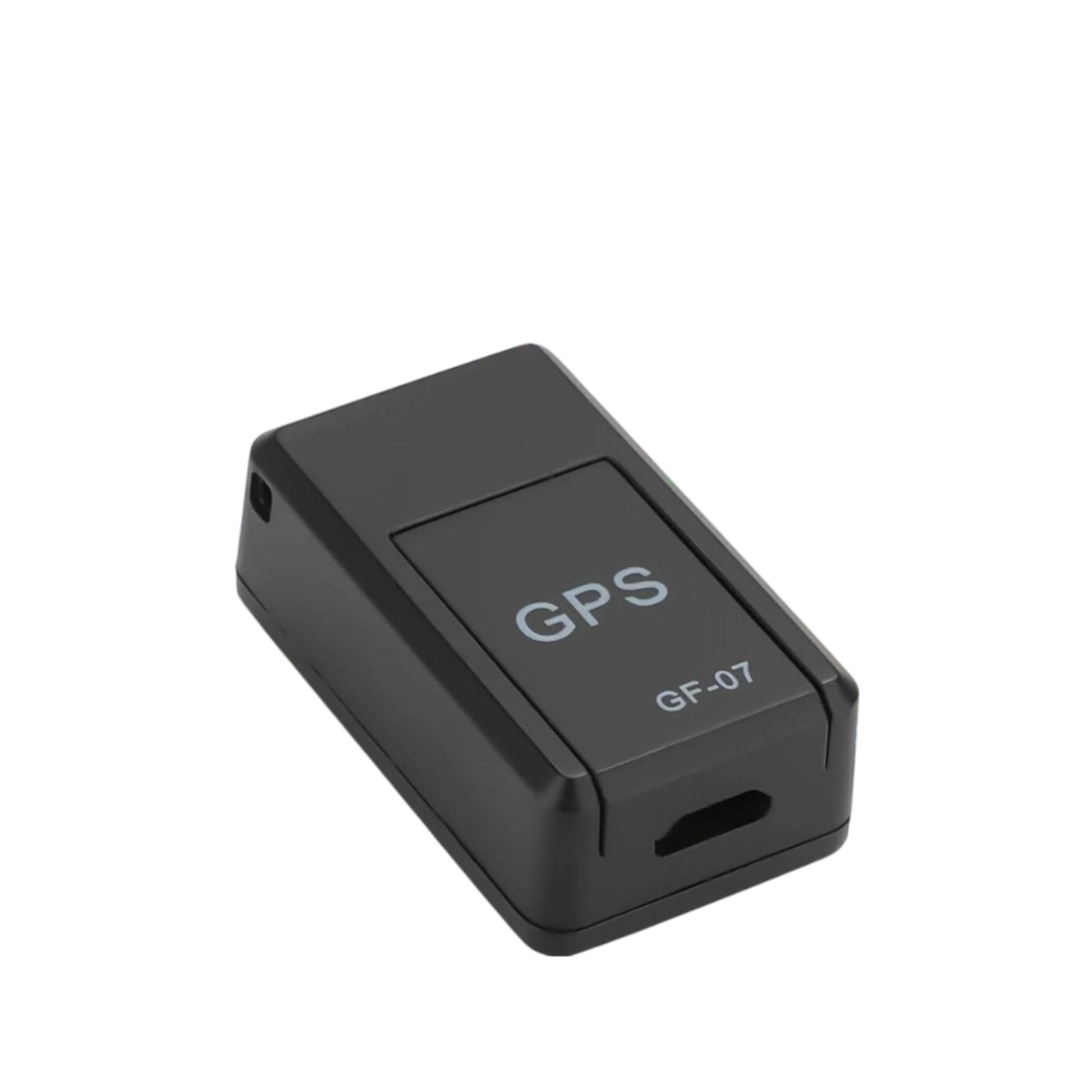 Black GPS tracker with 'Real-time Positioning' text on a white background